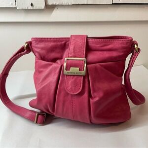 Arthur & Aston Leather Crossbody Bag Pink Pleated Small Good Condition